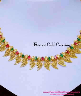NLC1627 - Latest leaf model stone necklace 1 gram gold jewelry