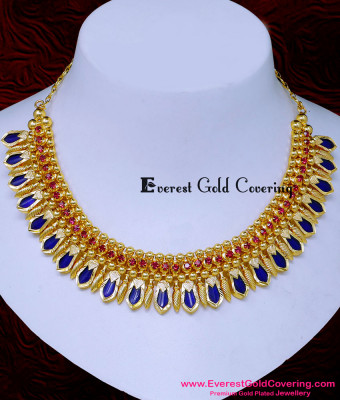 NLC1629 - Kerala Wedding Ruby Stone Blue Nagapadam Necklace