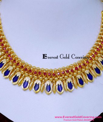 NLC1629 - Kerala Wedding Ruby Stone Blue Nagapadam Necklace