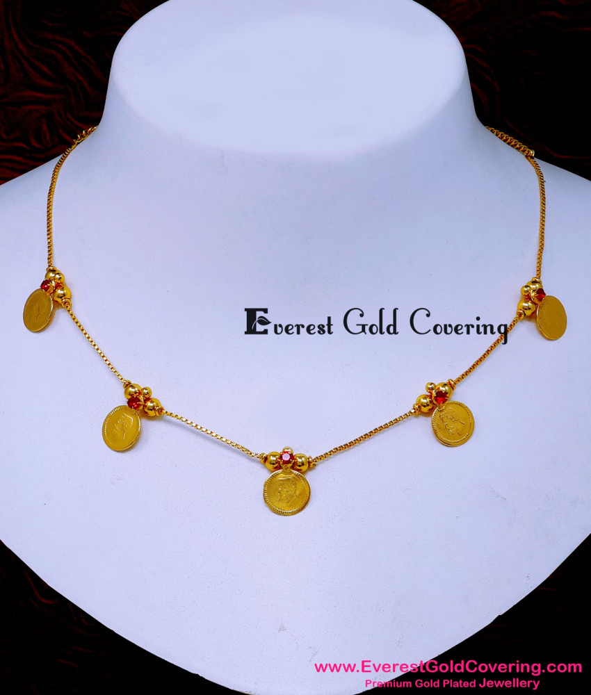 NLC1630 - 1 Gram Gold Light Weight Coin Mala Necklace Designs