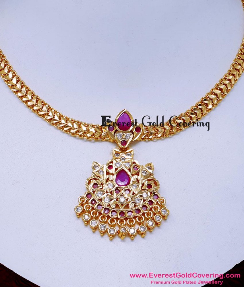 NLC1636 - Latest Ruby White Stone Impon Jewellery Necklace