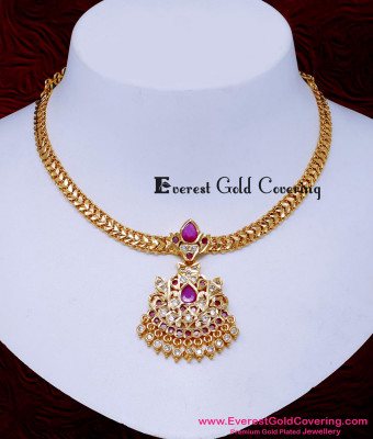 NLC1636 - Latest Ruby White Stone Impon Jewellery Necklace