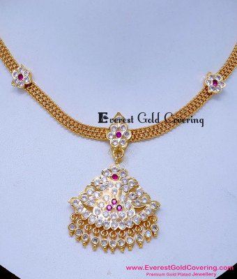 NLC1638 - Traditional Gold Like Impon Attigai Stone Necklace