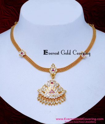 NLC1638 - Traditional Gold Like Impon Attigai Stone Necklace