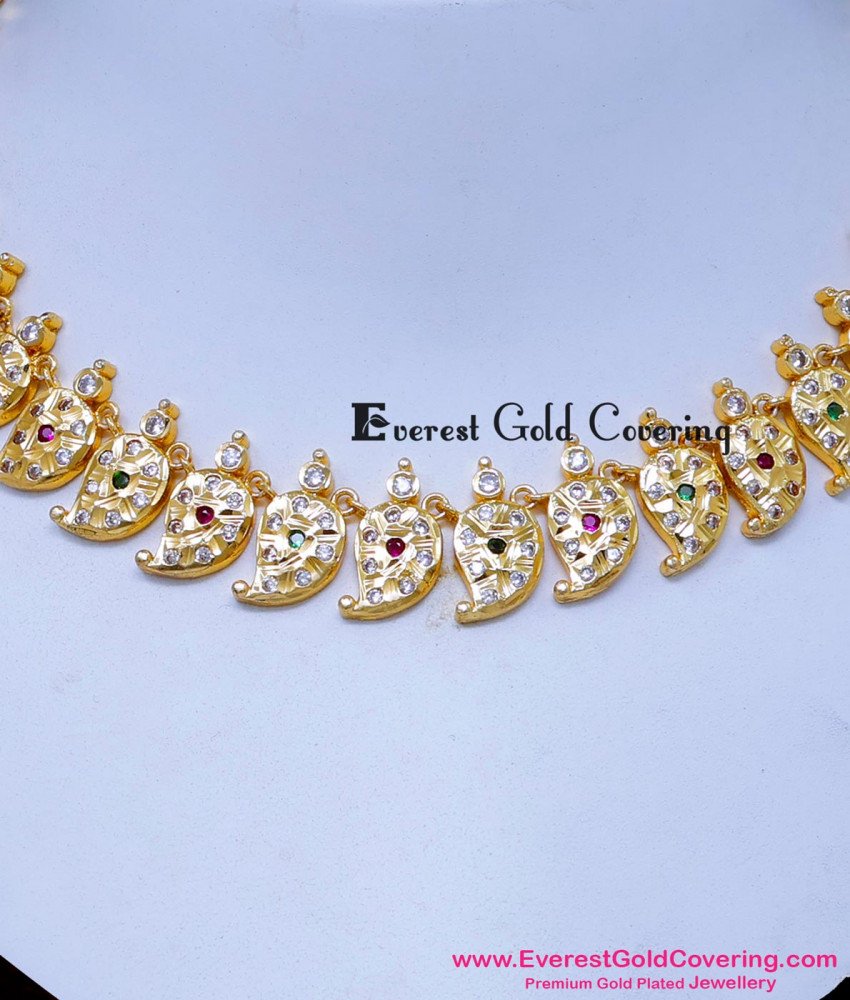 NLC1639 - Elegant Mango Design Stone Impon Necklace Models