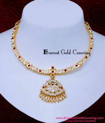 NLC1640 - Traditional White and Ruby Stone Old Attigai Design
