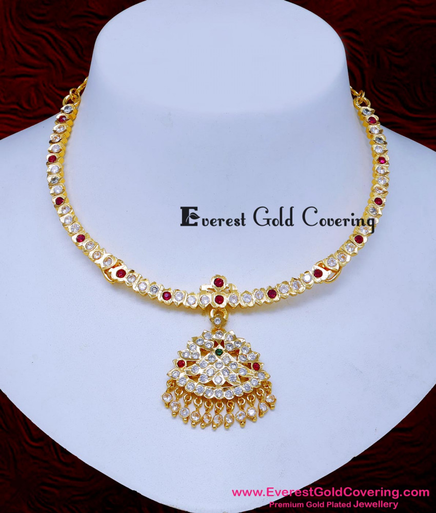 NLC1640 - Traditional White and Ruby Stone Old Attigai Design