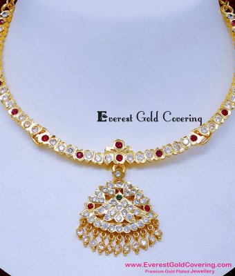 NLC1640 - Traditional White and Ruby Stone Old Attigai Design