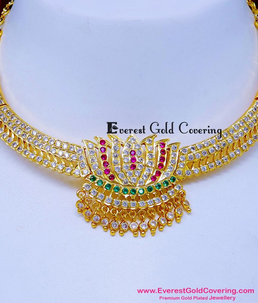 NLC1645 - Beautiful Lotus Design Impon Attigai Necklace Online