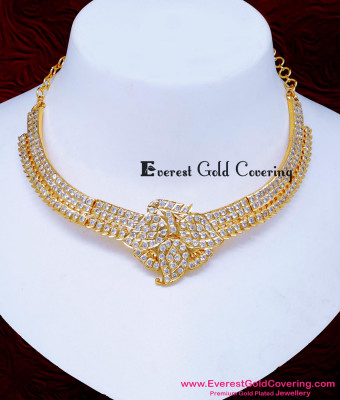 NLC1646 - Gold Look White Stone Mango Design Attigai Necklace 