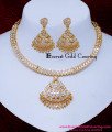NLC1647 - Traditional Gold Design White Stone Impon Necklace Set