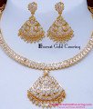 NLC1647 - Traditional Gold Design White Stone Impon Necklace Set