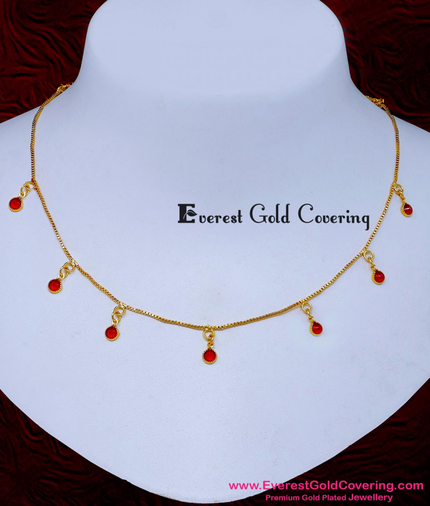 NLC1649 - Latest Light Weight Simple Red Stone Drop Necklace