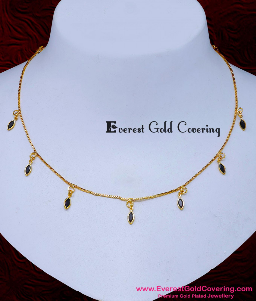 NLC1651 - 1 Gram Gold Plated Unique Black Stone Drop Necklace