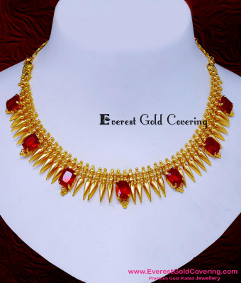 NLC1654 - Latest Ruby Stone Gold Plated Mullamottu Mala Necklace