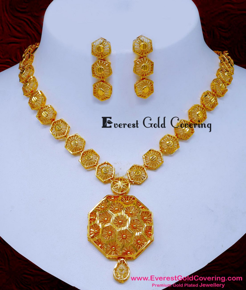 NLC1658 - New Model Turkish Gold Necklace Designs with Earrings