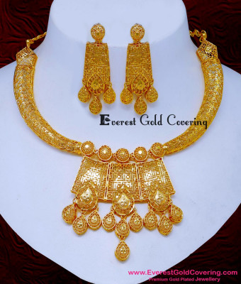 NLC1660 - Unique Modern Dubai Gold Necklace Designs for Wedding