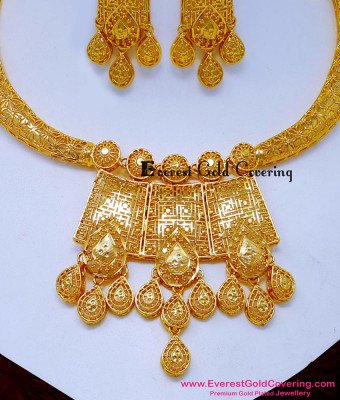 NLC1660 - Unique Modern Dubai Gold Necklace Designs for Wedding