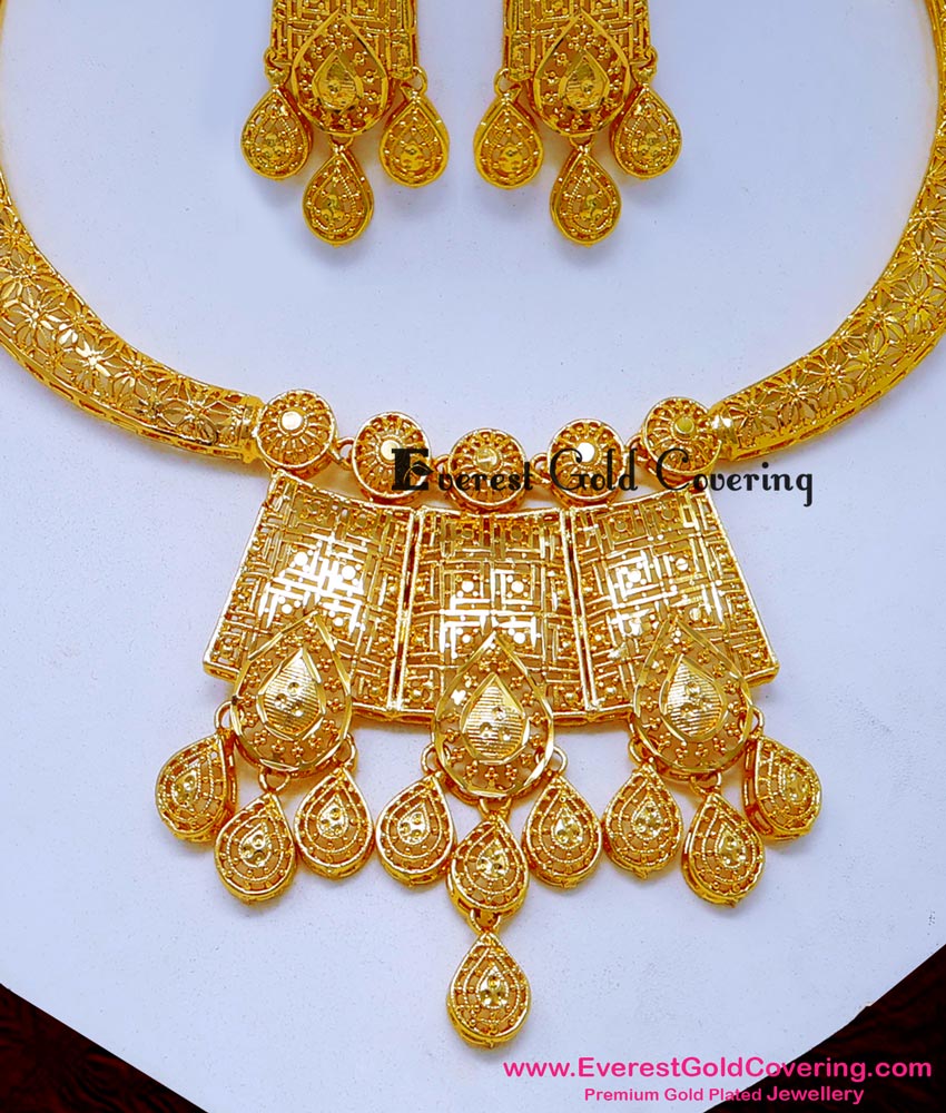 NLC1660 - Unique Modern Dubai Gold Necklace Designs for Wedding