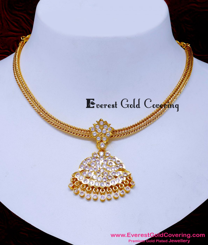 NLC1662 - Trendy White Stone Daily Wear Impon Attigai Necklace