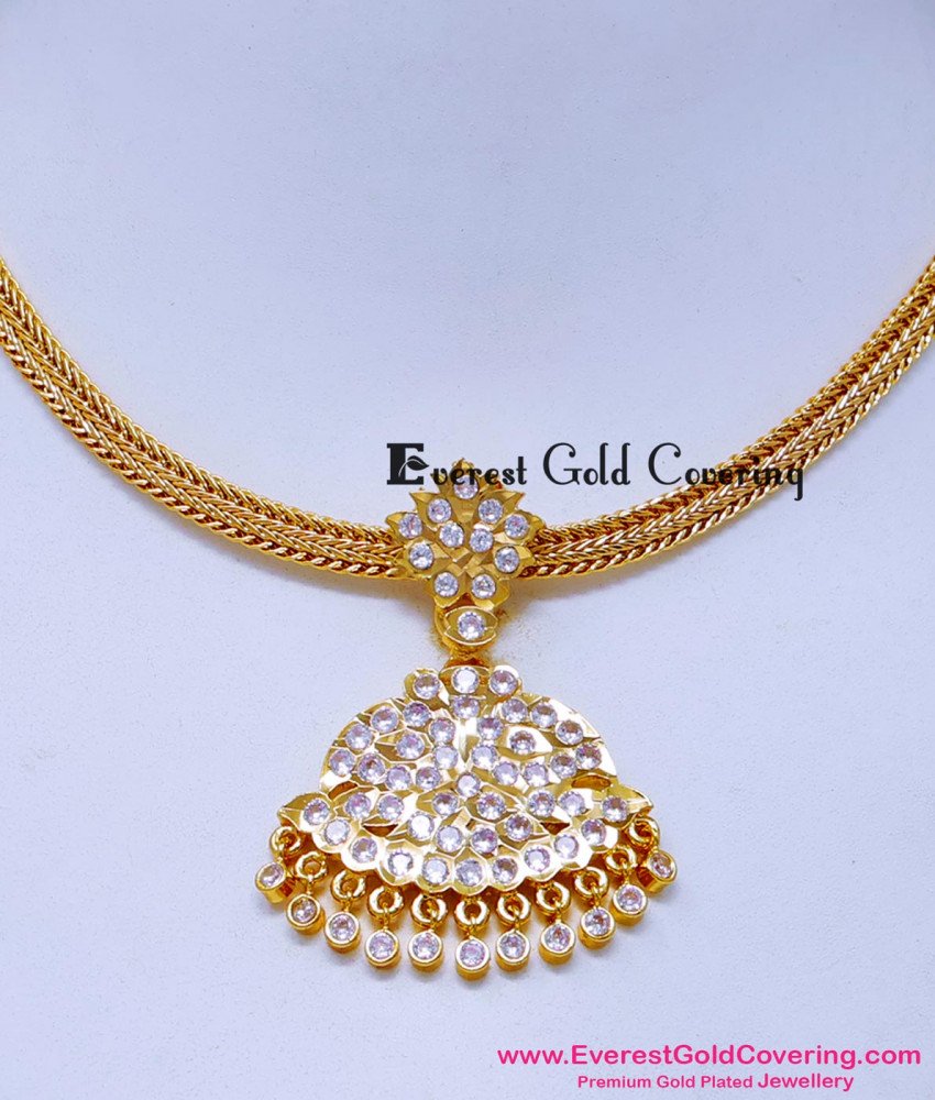 NLC1662 - Trendy White Stone Daily Wear Impon Attigai Necklace