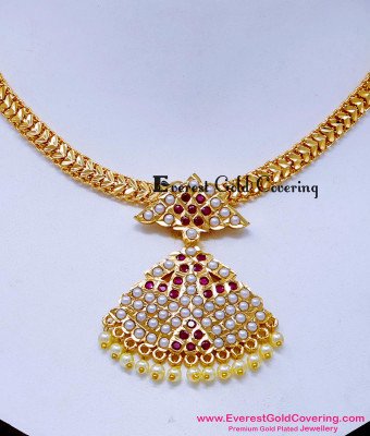 NLC1664 - New Model Impon Ruby Stone with Muthu Attigai Necklace