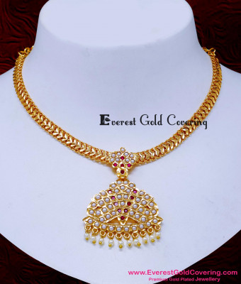 NLC1665 - Latest Pearl Attigai Necklace Impon Gold Plated Jewellery