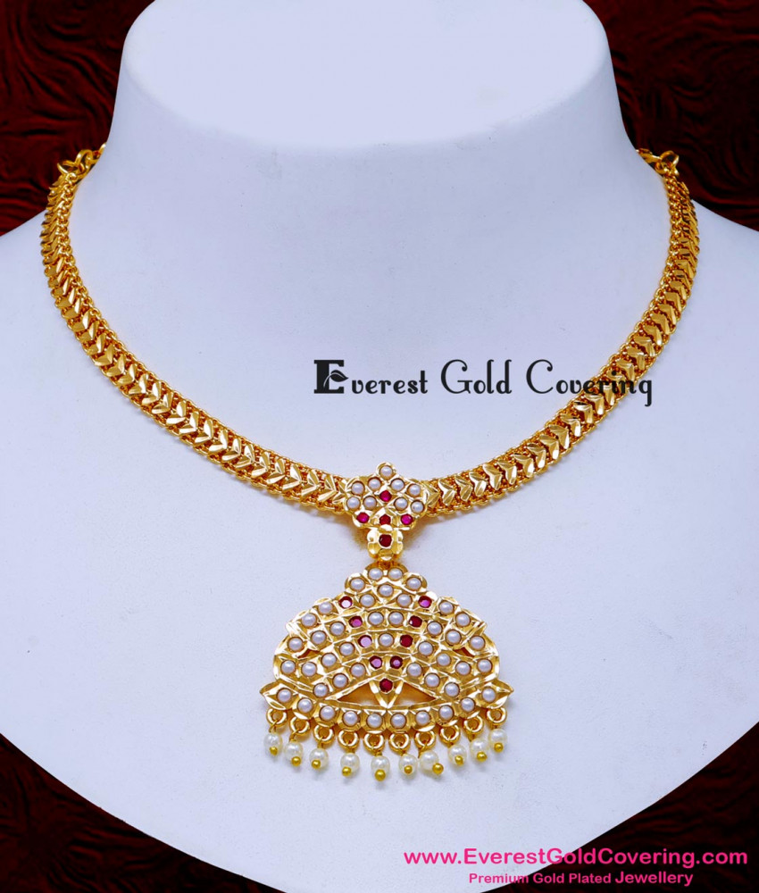 NLC1665 - Latest Pearl Attigai Necklace Impon Gold Plated Jewellery