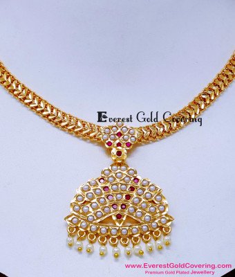 NLC1665 - Latest Pearl Attigai Necklace Impon Gold Plated Jewellery