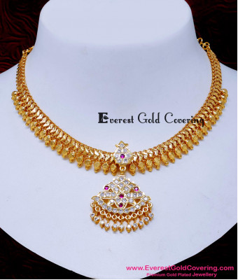 NLC1666 - Gold Look Old Model Attigai Necklace Design for Wedding