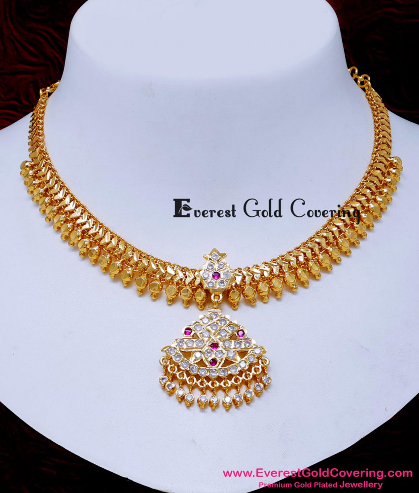 NLC1666 - Gold Look Old Model Attigai Necklace Design for Wedding