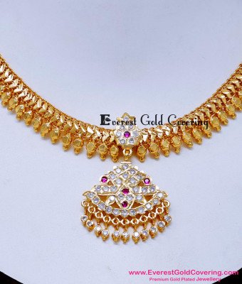 NLC1666 - Gold Look Old Model Attigai Necklace Design for Wedding