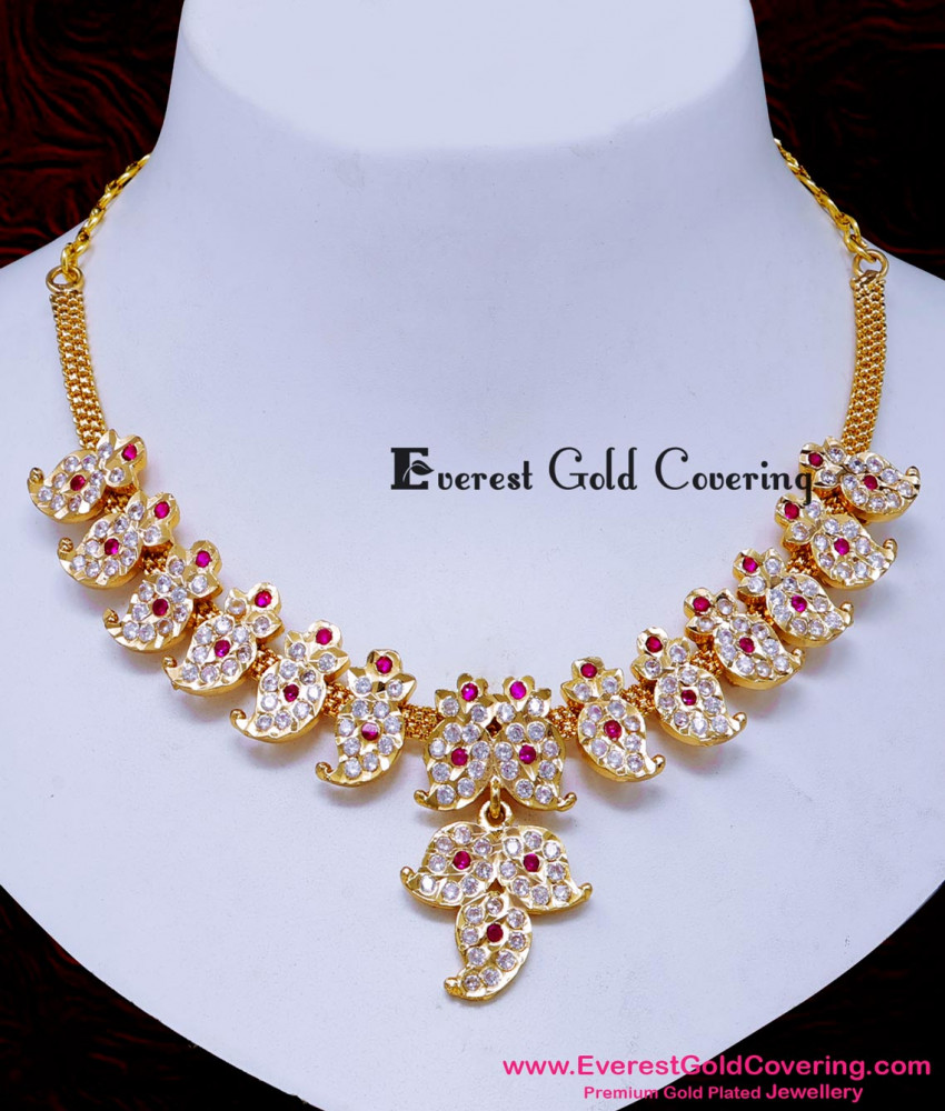 NLC1668 - Bridal Wear Mango Design Necklace Gold Attigai Model