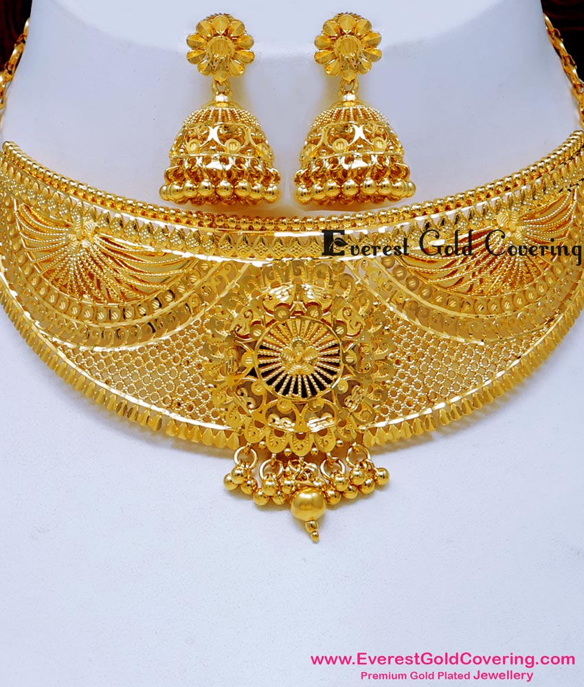 NLC1669 - First Quality 2 Gram Gold Forming Choker Necklace Set