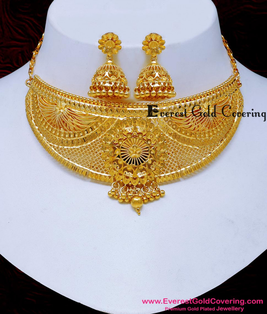 NLC1669 - First Quality 2 Gram Gold Forming Choker Necklace Set