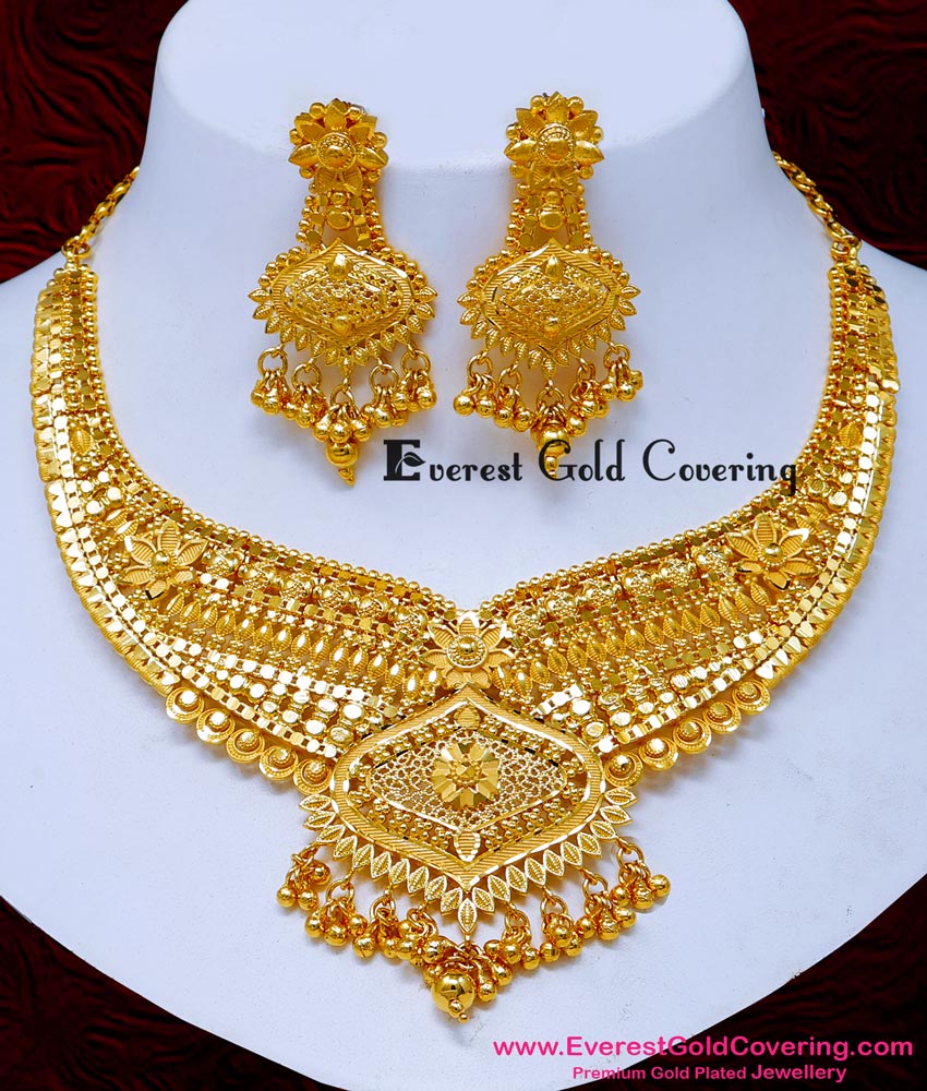 NLC1670 - First Quality 2 Gram Gold Forming Necklace Set for Wedding