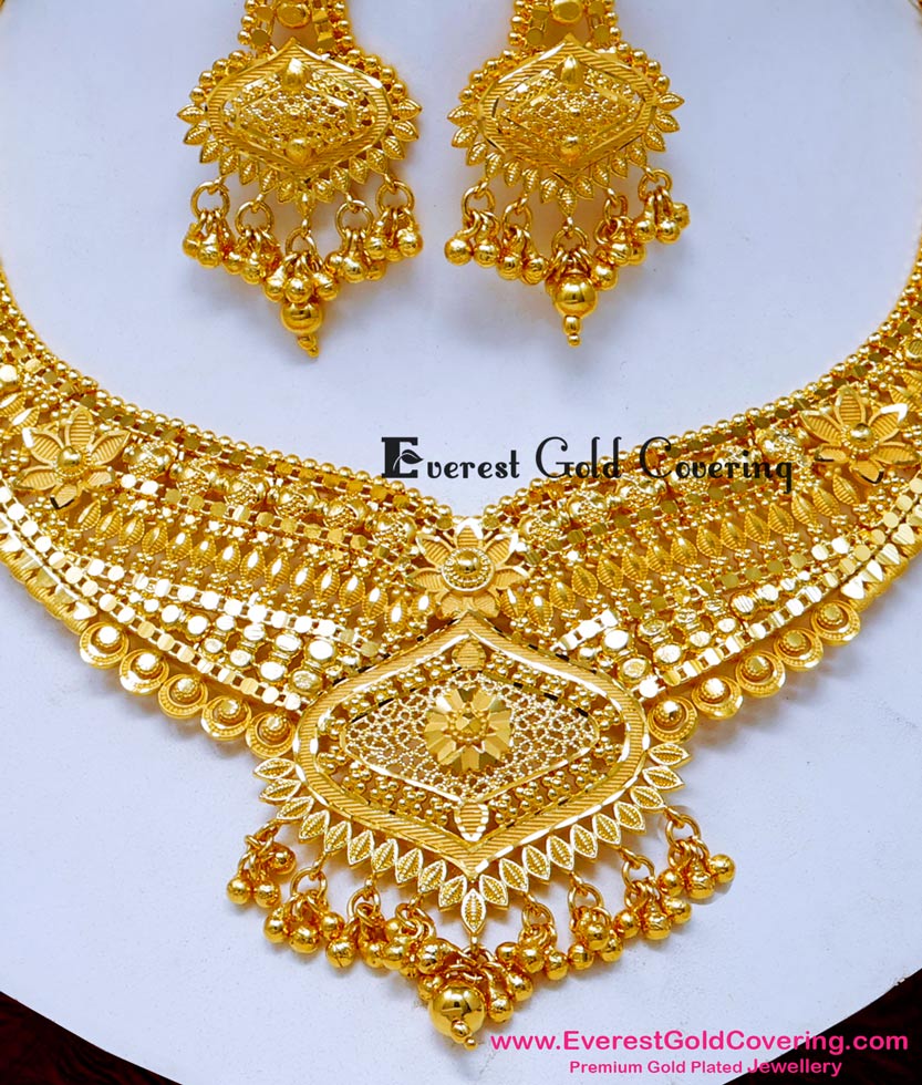 NLC1670 - First Quality 2 Gram Gold Forming Necklace Set for Wedding