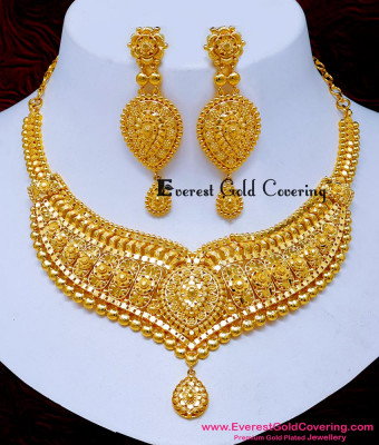 NLC1671 - Real Gold Look Necklace Set 2 Gram Gold Jewelry Online