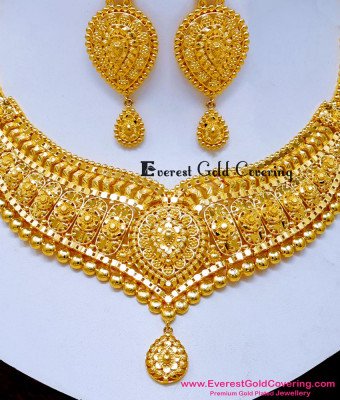 NLC1671 - Real Gold Look Necklace Set 2 Gram Gold Jewelry Online