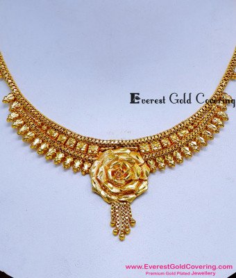 NLC1678 - Latest Flower Design Gold Covering Necklace Design