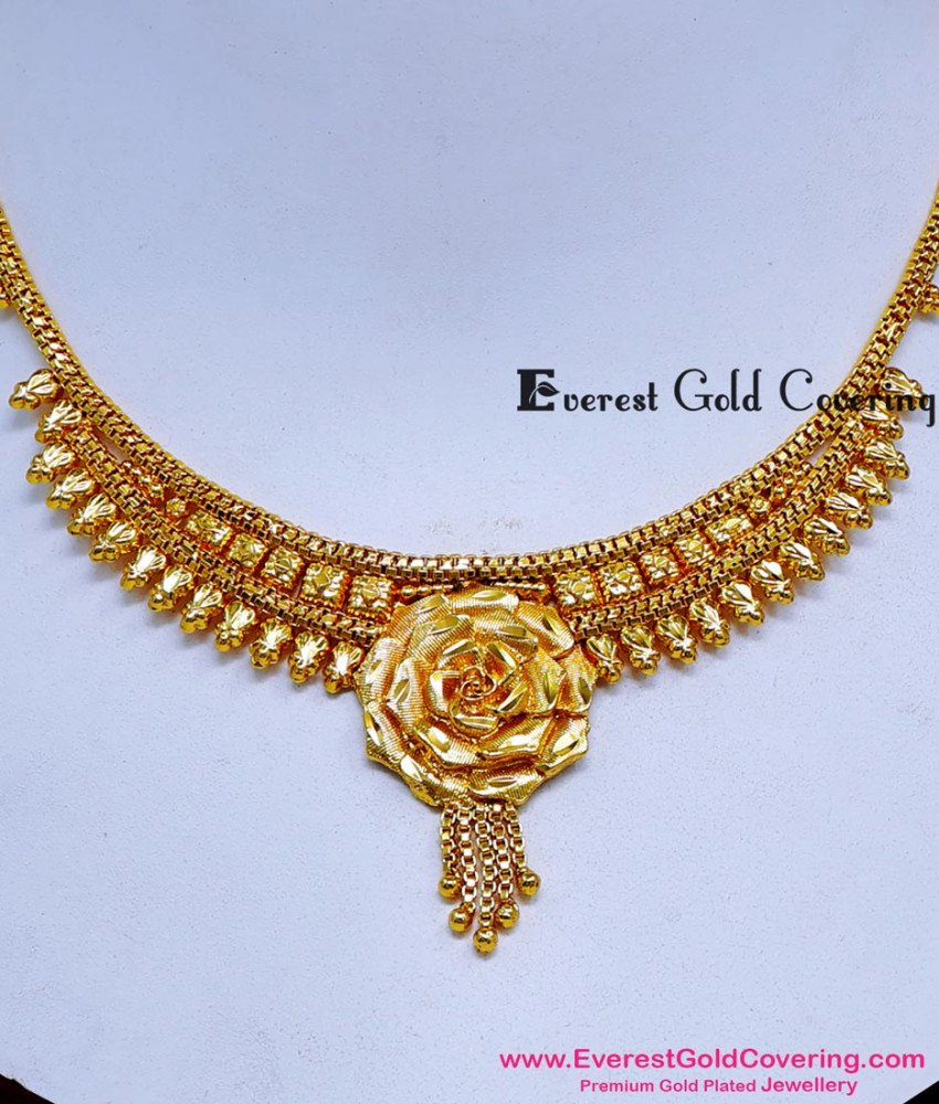 NLC1678 - Latest Flower Design Gold Covering Necklace Design