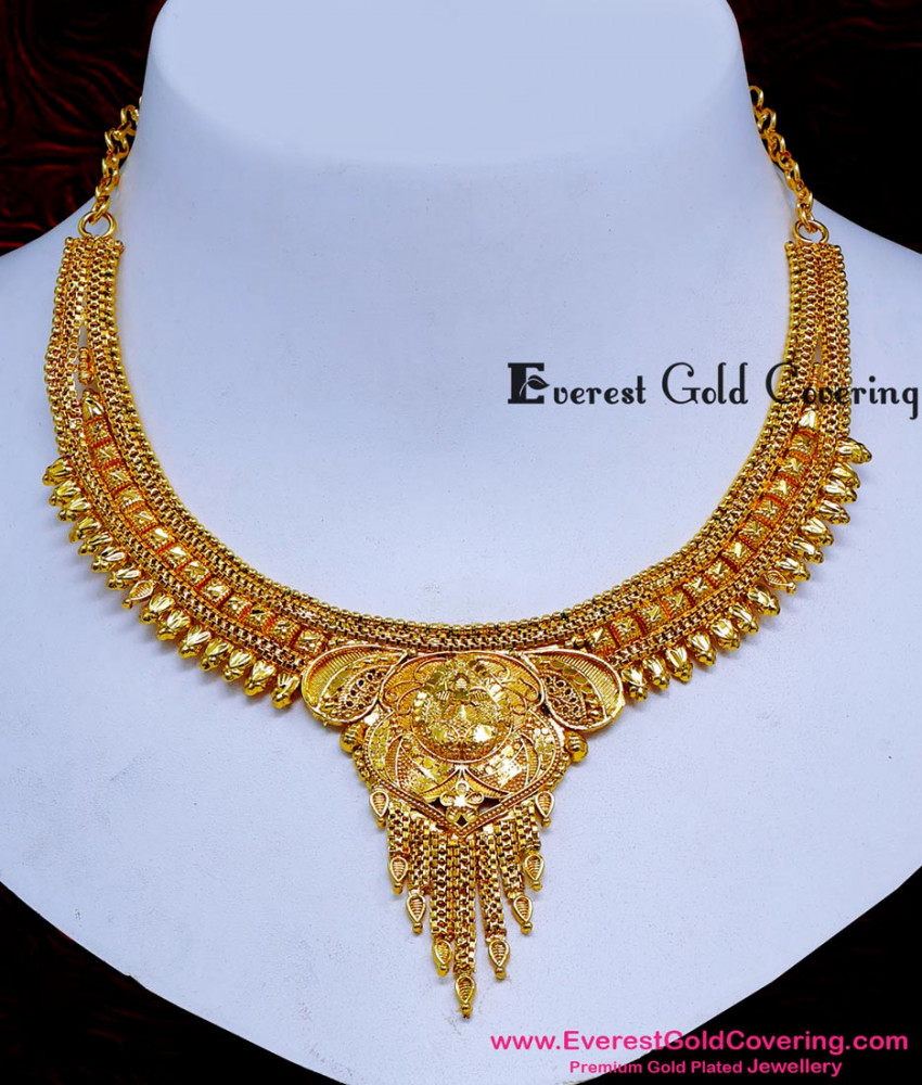NLC1681 - 1 Gram Gold Simple Necklace Designs Online Shopping