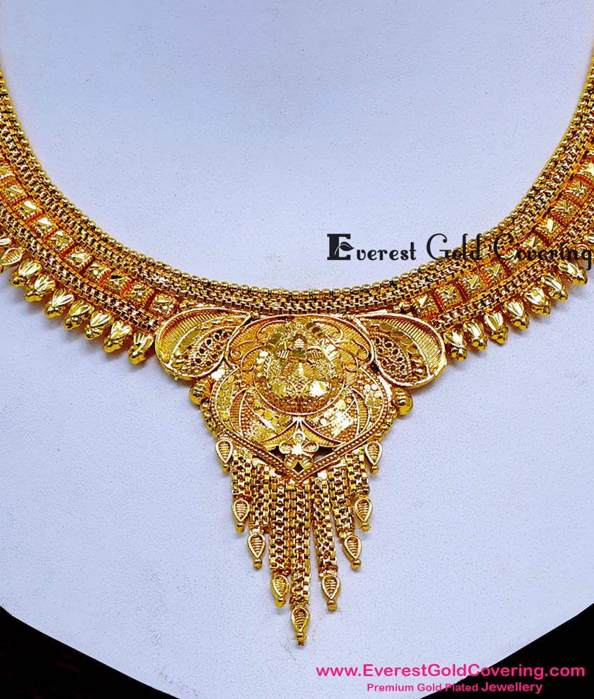 NLC1681 - 1 Gram Gold Simple Necklace Designs Online Shopping