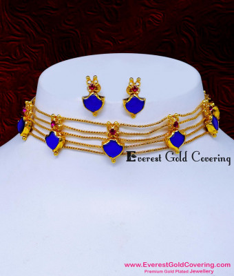 NLC1683 - Kerala Style Palakka Choker Necklace Set for Wedding