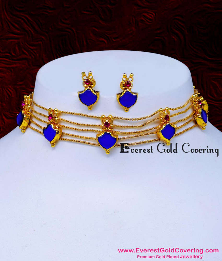 NLC1683 - Kerala Style Palakka Choker Necklace Set for Wedding