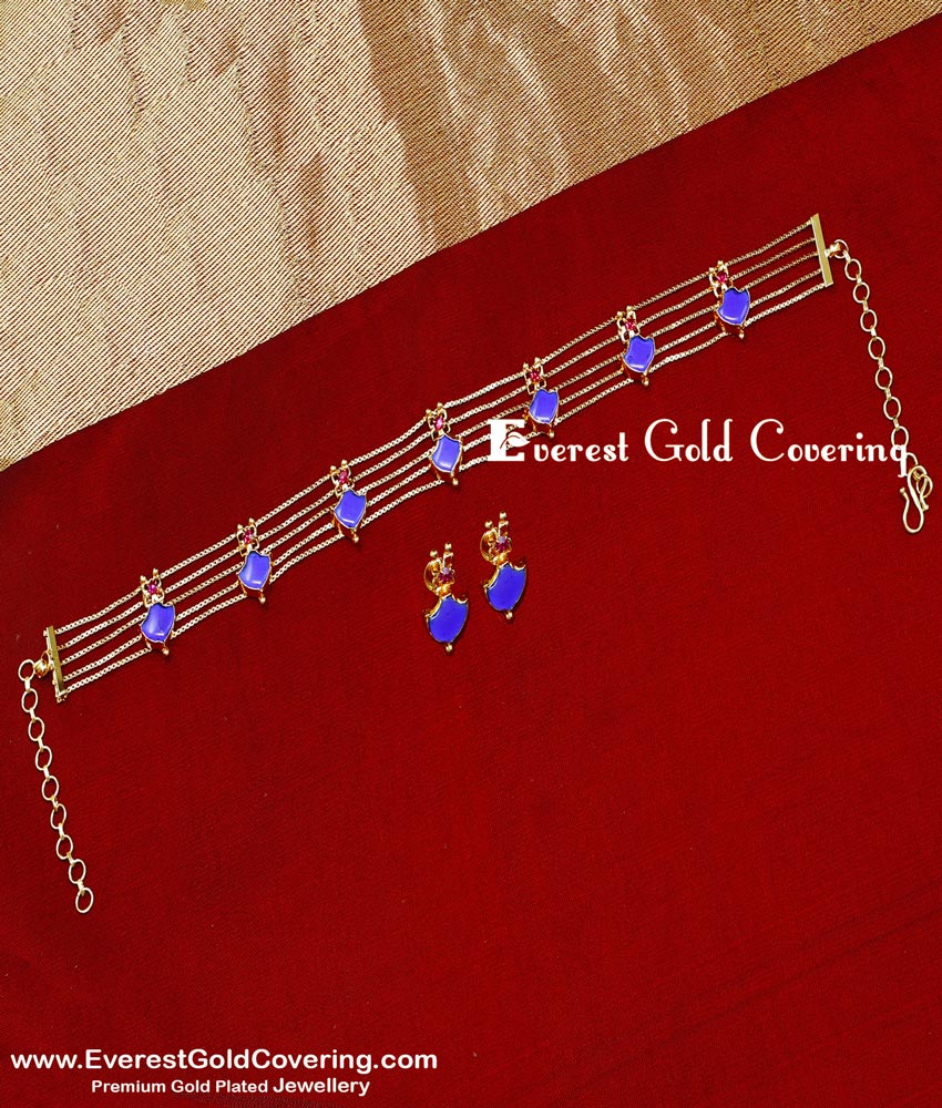NLC1683 - Kerala Style Palakka Choker Necklace Set for Wedding