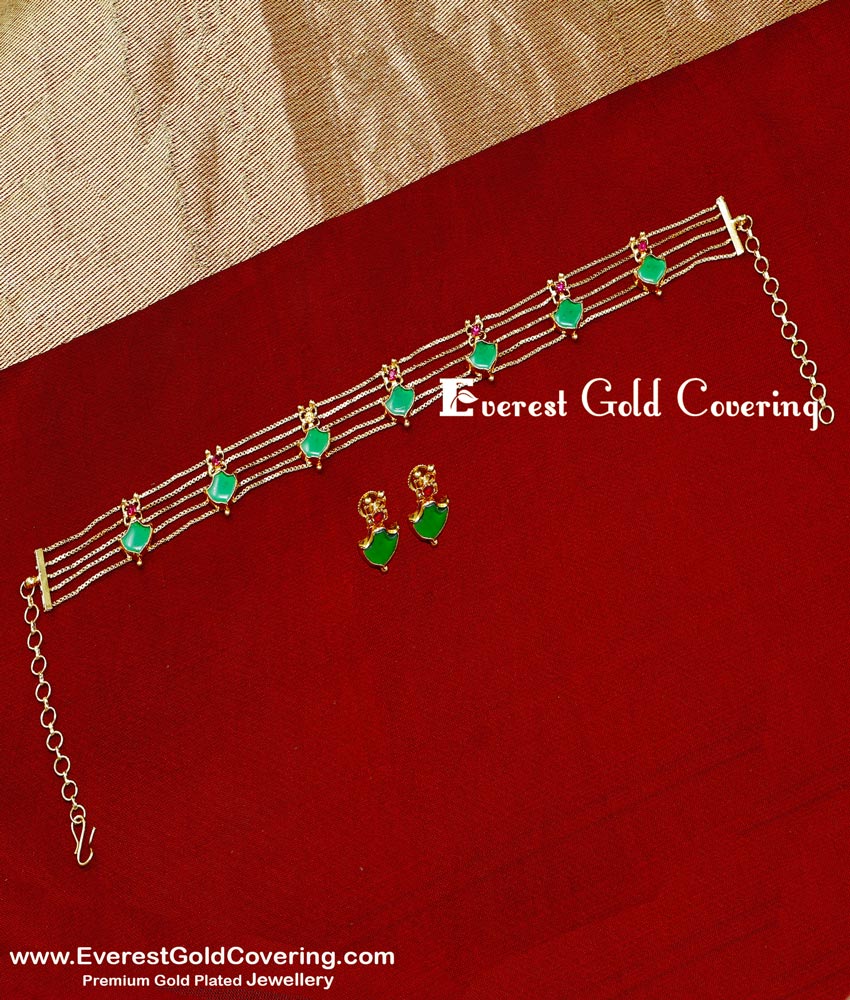 NLC1684 - Latest Bridal Wear Palakka Choker Necklace Gold Design