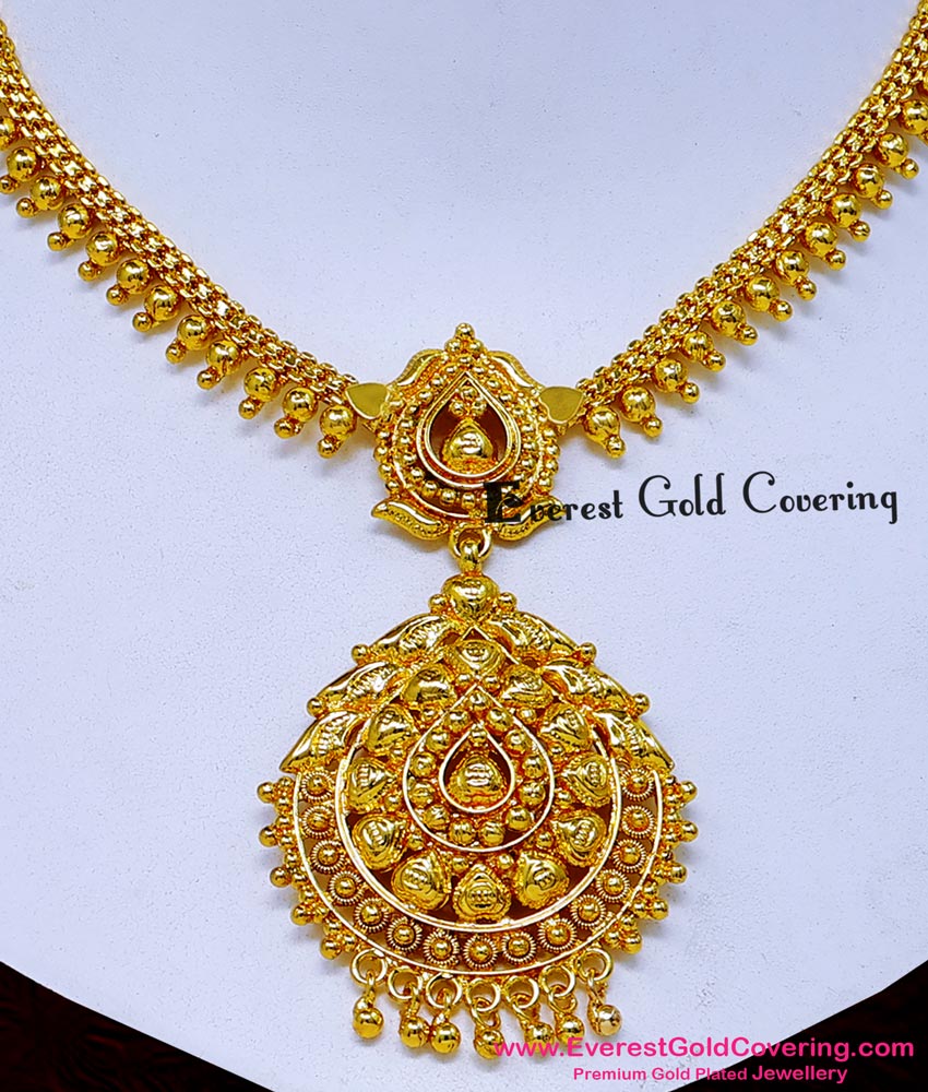 NLC1686 - Traditional Plain Gold Plated Necklace with Guarantee