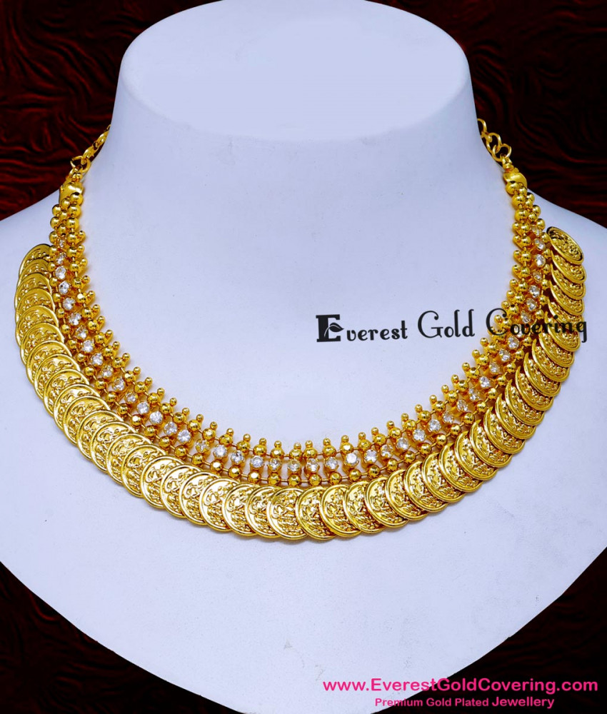 NLC1690 - Wedding Jewellery White Stone Lakshmi Kasu Mala Necklace