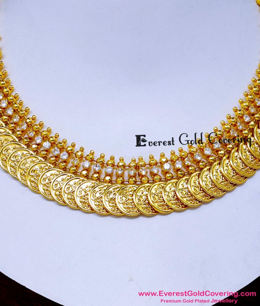 NLC1690 - Wedding Jewellery White Stone Lakshmi Kasu Mala Necklace